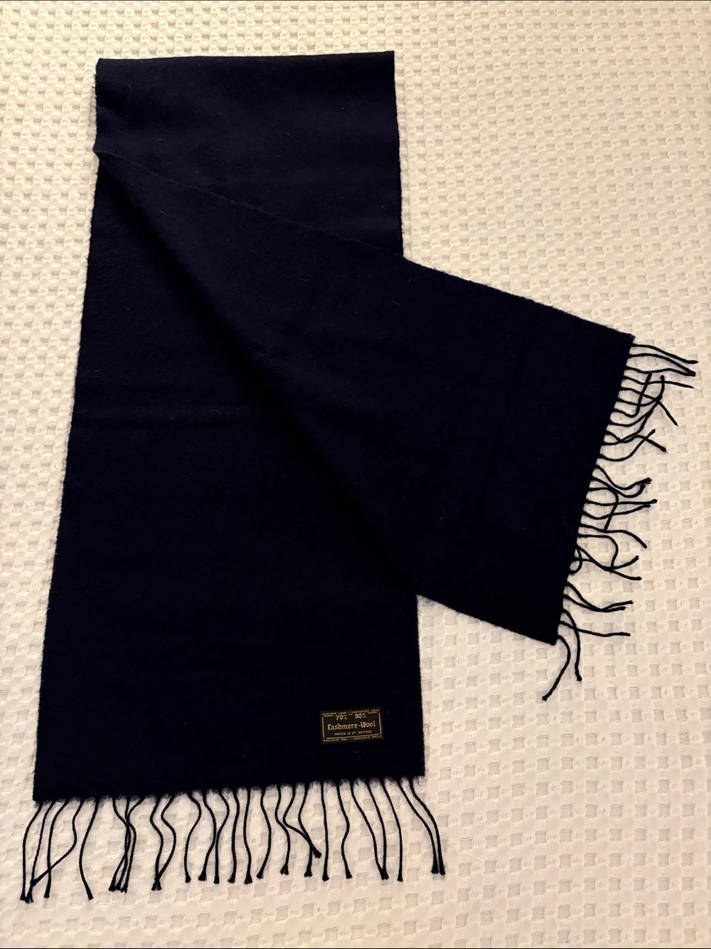 Navy Men’s or Women’s Cashmere-Blend Preppy Fringe Scarf